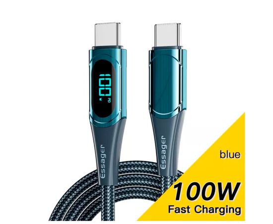 Дата кабель USB-C to USB-C 2.0m 100W Digital Display blue Essager (ES-XCTT1-YDA03)