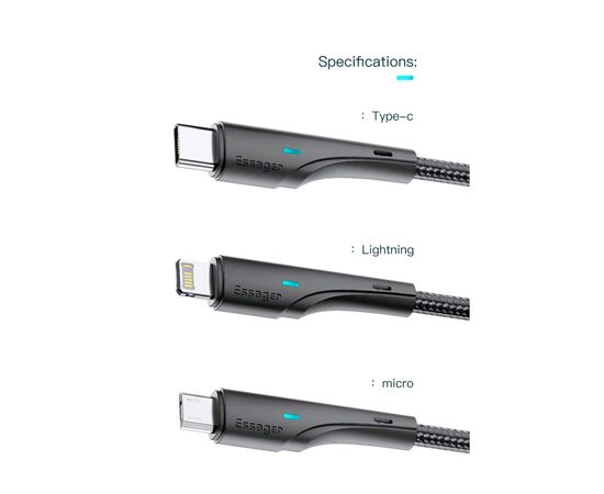Дата кабель USB 2.0 AM to Lightning 1.0m 2.4A black Essager (EXCL-LS01), изображение 12 Дата кабель USB 2.0 AM to Lightning 1.0m 2.4A black Essager (EXCL-LS01), изображение 12