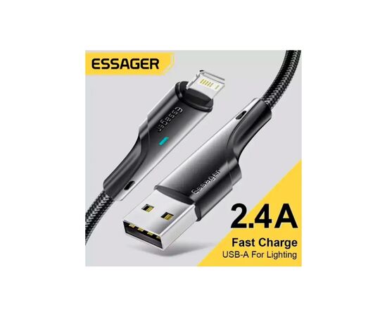 Дата кабель USB 2.0 AM to Lightning 1.0m 2.4A black Essager (EXCL-LS01), изображение 2 Дата кабель USB 2.0 AM to Lightning 1.0m 2.4A black Essager (EXCL-LS01), изображение 2