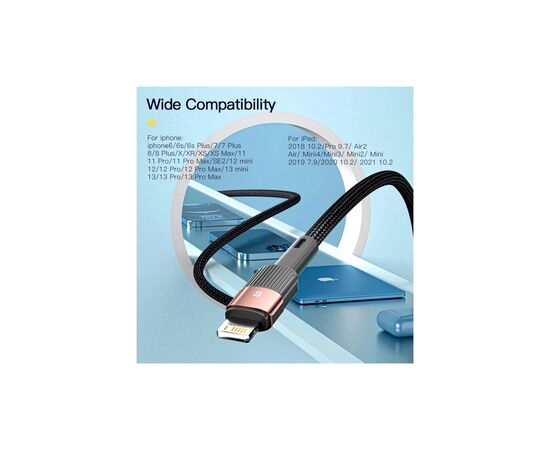 Дата кабель USB 2.0 AM to Lightning 2.0m 2.4A blue Essager (EXCL-XCA03), изображение 7 Дата кабель USB 2.0 AM to Lightning 2.0m 2.4A blue Essager (EXCL-XCA03), изображение 7