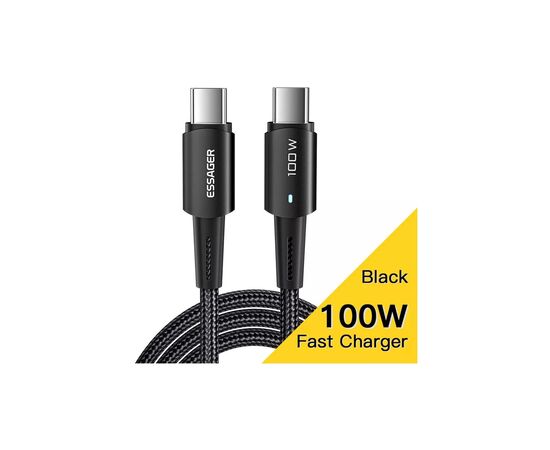 Дата кабель USB-C to USB-C 1.0m 100W black Essager (EXCTT1-CG01), изображение 2 Дата кабель USB-C to USB-C 1.0m 100W black Essager (EXCTT1-CG01), изображение 2