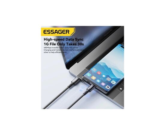 Дата кабель USB-C to USB-C 2.0m 240W Essager (EXCTT3-CGA0G-P), изображение 5 Дата кабель USB-C to USB-C 2.0m 240W Essager (EXCTT3-CGA0G-P), изображение 5