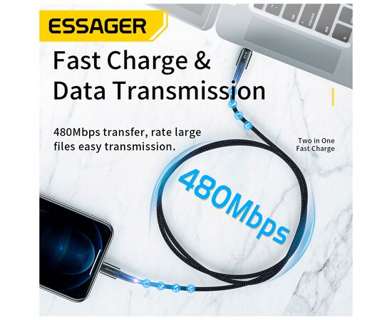 Дата кабель USB-C to Lightning 0.5m 20W black Essager (EXCTL-CGB01), изображение 4 Дата кабель USB-C to Lightning 0.5m 20W black Essager (EXCTL-CGB01), изображение 4