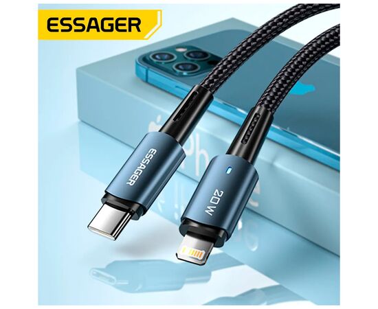 Дата кабель USB-C to Lightning 0.5m 20W black Essager (EXCTL-CGB01), изображение 6 Дата кабель USB-C to Lightning 0.5m 20W black Essager (EXCTL-CGB01), изображение 6