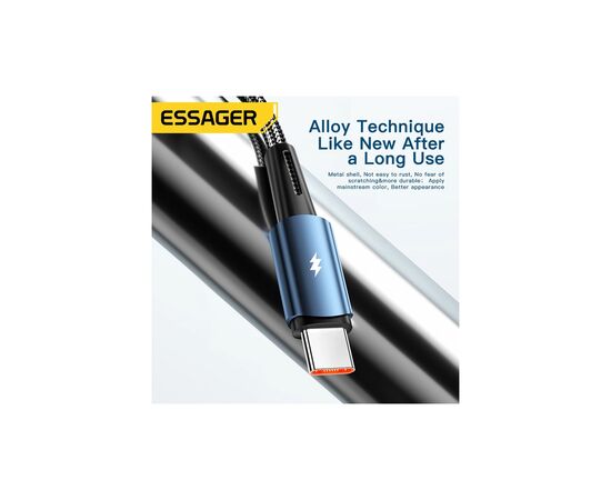 Дата кабель USB 2.0 AM to USB-C 1.0m 120W blue Essager (EXC120-CG03-P), изображение 4 Дата кабель USB 2.0 AM to USB-C 1.0m 120W blue Essager (EXC120-CG03-P), изображение 4