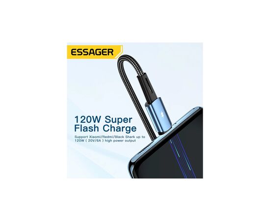 Дата кабель USB 2.0 AM to USB-C 1.0m 120W blue Essager (EXC120-CG03-P), изображение 5 Дата кабель USB 2.0 AM to USB-C 1.0m 120W blue Essager (EXC120-CG03-P), изображение 5