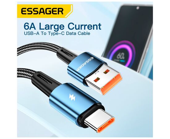 Дата кабель USB 2.0 AM to USB-C 2.0m 120W black Essager (EXC120-CGA01-P), изображение 3 Дата кабель USB 2.0 AM to USB-C 2.0m 120W black Essager (EXC120-CGA01-P), изображение 3