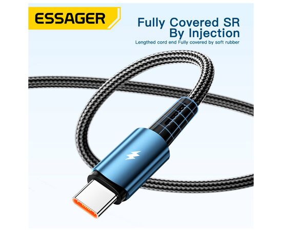 Дата кабель USB 2.0 AM to USB-C 2.0m 120W black Essager (EXC120-CGA01-P), изображение 5 Дата кабель USB 2.0 AM to USB-C 2.0m 120W black Essager (EXC120-CGA01-P), изображение 5