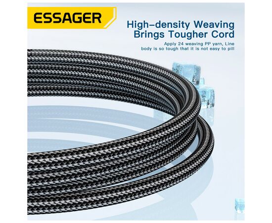 Дата кабель USB 2.0 AM to USB-C 2.0m 120W black Essager (EXC120-CGA01-P), изображение 6 Дата кабель USB 2.0 AM to USB-C 2.0m 120W black Essager (EXC120-CGA01-P), изображение 6