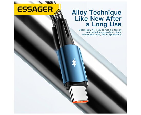 Дата кабель USB 2.0 AM to USB-C 2.0m 120W black Essager (EXC120-CGA01-P), изображение 7 Дата кабель USB 2.0 AM to USB-C 2.0m 120W black Essager (EXC120-CGA01-P), изображение 7