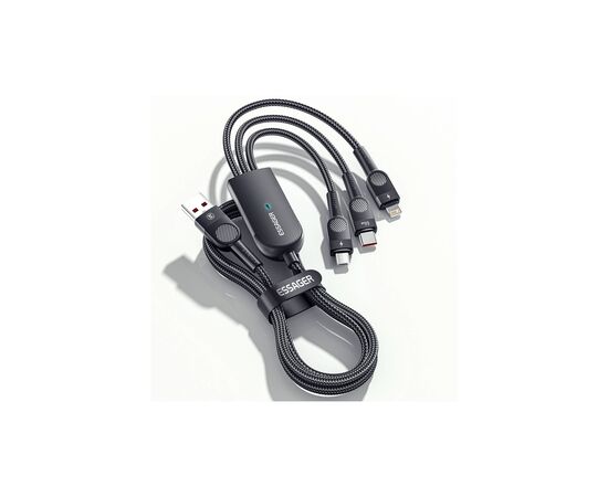 Дата кабель USB 2.0 AM to Lightning + Micro 5P + Type-C 1.2m 66W black Essager (EXCMTL-XJ01), изображение 2 Дата кабель USB 2.0 AM to Lightning + Micro 5P + Type-C 1.2m 66W black Essager (EXCMTL-XJ01), изображение 2