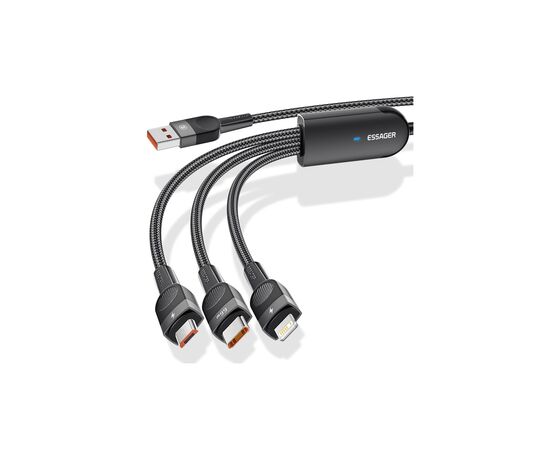 Дата кабель USB 2.0 AM to Lightning + Micro 5P + Type-C 1.2m 66W black Essager (EXCMTL-XJ01), изображение 3 Дата кабель USB 2.0 AM to Lightning + Micro 5P + Type-C 1.2m 66W black Essager (EXCMTL-XJ01), изображение 3