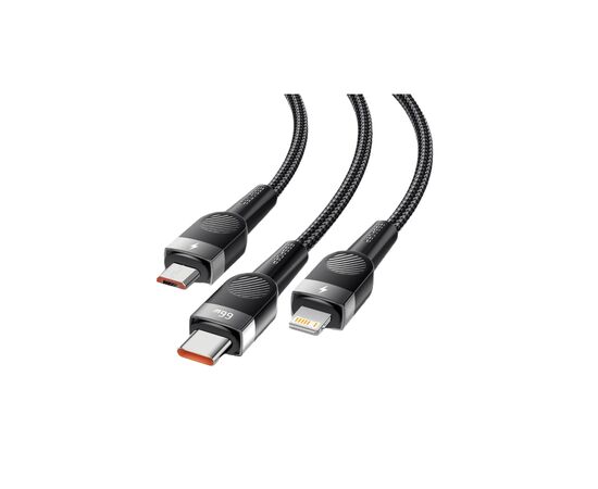 Дата кабель USB 2.0 AM to Lightning + Micro 5P + Type-C 1.2m 66W black Essager (EXCMTL-XJ01), изображение 4 Дата кабель USB 2.0 AM to Lightning + Micro 5P + Type-C 1.2m 66W black Essager (EXCMTL-XJ01), изображение 4