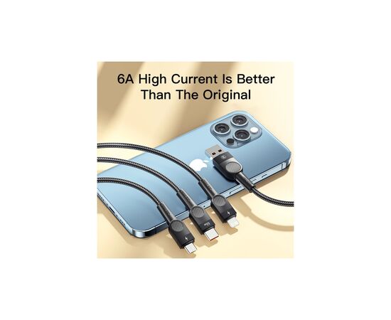 Дата кабель USB 2.0 AM to Lightning + Micro 5P + Type-C 1.2m 66W black Essager (EXCMTL-XJ01), изображение 5 Дата кабель USB 2.0 AM to Lightning + Micro 5P + Type-C 1.2m 66W black Essager (EXCMTL-XJ01), изображение 5