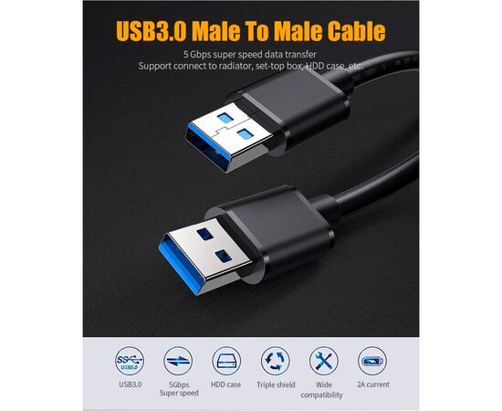 Дата кабель USB 3.0 AM/AM 0.5m 5Gbps black Essager (EXCAA-YTB01), изображение 2 Дата кабель USB 3.0 AM/AM 0.5m 5Gbps black Essager (EXCAA-YTB01), изображение 2