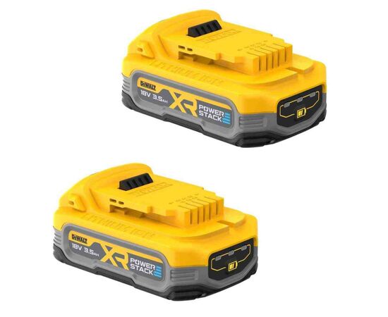 Аккумулятор к электроинструменту DeWALT 18V XR Li-lon PowerStack 3.5Ah, 2 шт., вес 1.1 кг (DCBP318S2) Аккумулятор к электроинструменту DeWALT 18V XR Li-lon PowerStack 3.5Ah, 2 шт., вес 1.1 кг (DCBP318S2)