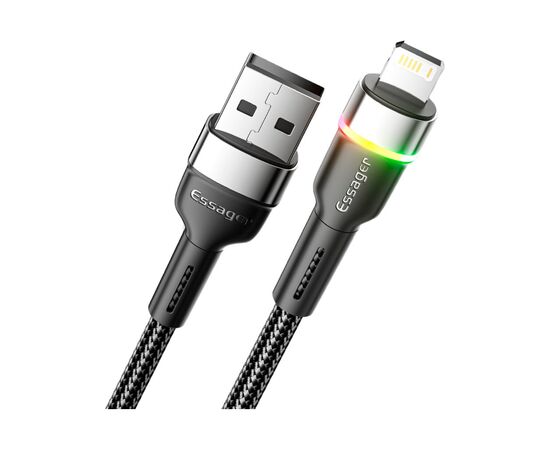 Дата кабель USB 2.0 AM to Lightning 2.0m 2.4A LED black Essager (EXCL-XCDA01), изображение 2 Дата кабель USB 2.0 AM to Lightning 2.0m 2.4A LED black Essager (EXCL-XCDA01), изображение 2