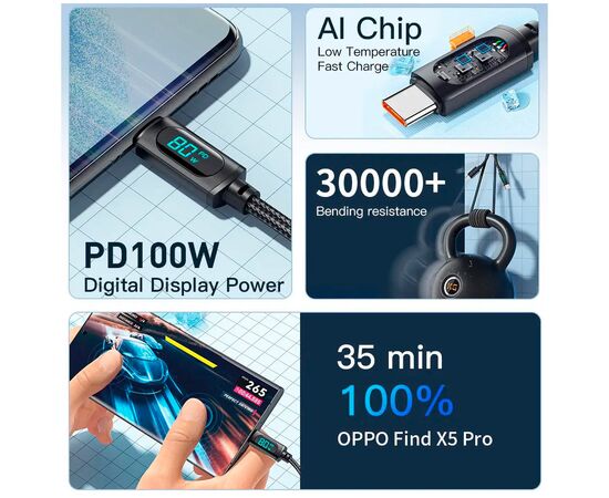 Дата кабель USB 2.0 AM to USB-C 1.0m 7A LED black Essager (EXCT-XY01-P), изображение 8 Дата кабель USB 2.0 AM to USB-C 1.0m 7A LED black Essager (EXCT-XY01-P), изображение 8