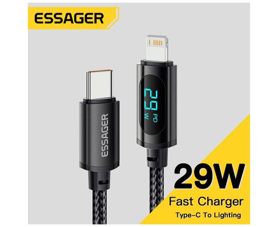 Дата кабель USB-C to Lightning 1.0m 29W LED black Essager (EXCTL-XY01-P), изображение 3 Дата кабель USB-C to Lightning 1.0m 29W LED black Essager (EXCTL-XY01-P), изображение 3