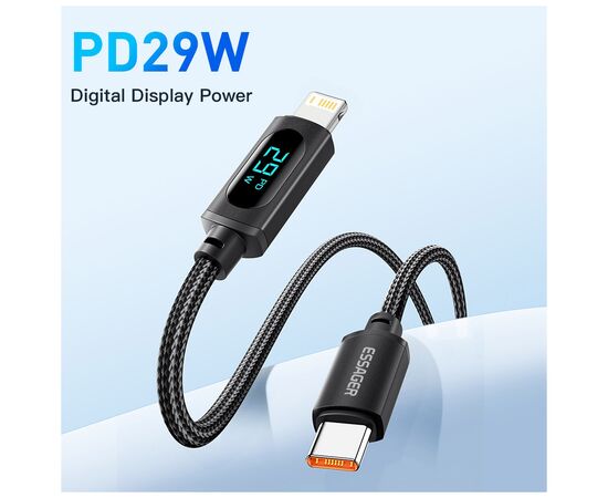 Дата кабель USB-C to Lightning 1.0m 29W LED black Essager (EXCTL-XY01-P), изображение 5 Дата кабель USB-C to Lightning 1.0m 29W LED black Essager (EXCTL-XY01-P), изображение 5