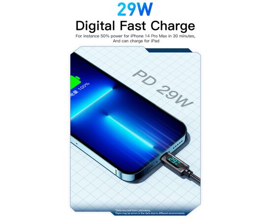 Дата кабель USB-C to Lightning 1.0m 29W LED black Essager (EXCTL-XY01-P), изображение 9 Дата кабель USB-C to Lightning 1.0m 29W LED black Essager (EXCTL-XY01-P), изображение 9