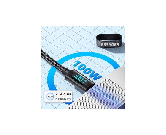 Дата кабель USB-C to USB-C 1.0m 100W LED black Essager (EXCTT1-XY01-P), изображение 4 Дата кабель USB-C to USB-C 1.0m 100W LED black Essager (EXCTT1-XY01-P), изображение 4