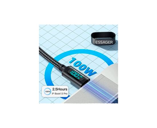 Дата кабель USB-C to USB-C 2.0m 100W LED black Essager (EXCTT1-XYA01-P), изображение 6 Дата кабель USB-C to USB-C 2.0m 100W LED black Essager (EXCTT1-XYA01-P), изображение 6