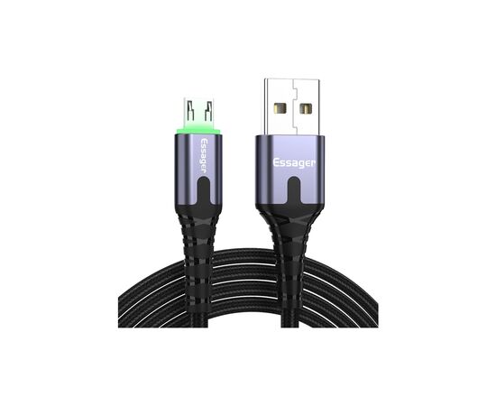 Дата кабель USB 2.0 AM to Micro 5P 1.0m 2.4A LED black Essager (EXCM-XG0G)