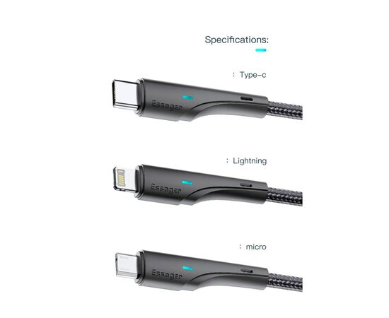 Дата кабель USB 2.0 AM to USB-C 0.25m black Essager (EXCT-LSB01), изображение 12 Дата кабель USB 2.0 AM to USB-C 0.25m black Essager (EXCT-LSB01), изображение 12
