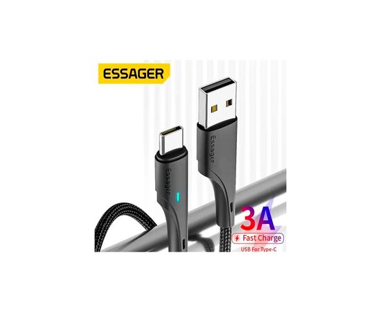 Дата кабель USB 2.0 AM to USB-C 0.25m black Essager (EXCT-LSB01), изображение 3 Дата кабель USB 2.0 AM to USB-C 0.25m black Essager (EXCT-LSB01), изображение 3