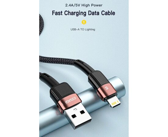 Дата кабель USB 2.0 AM to Lightning 2.0m 2.4A black Essager (EXCL-XCA01), изображение 3 Дата кабель USB 2.0 AM to Lightning 2.0m 2.4A black Essager (EXCL-XCA01), изображение 3