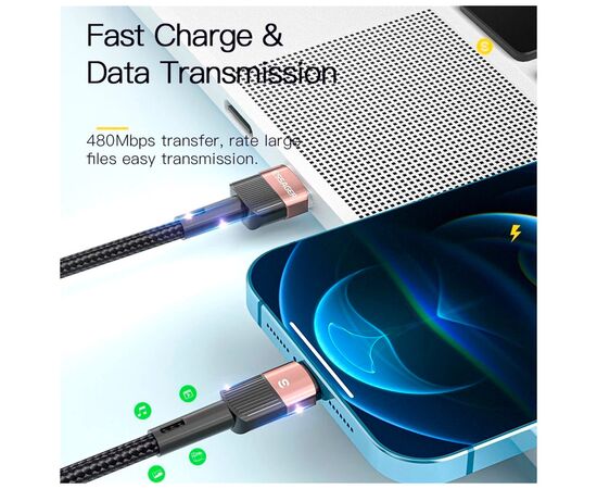 Дата кабель USB 2.0 AM to Lightning 2.0m 2.4A black Essager (EXCL-XCA01), изображение 5 Дата кабель USB 2.0 AM to Lightning 2.0m 2.4A black Essager (EXCL-XCA01), изображение 5