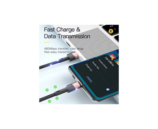 Дата кабель USB 2.0 AM to USB-C 2.0m 7A black Essager (EXCT-XCA01), изображение 5 Дата кабель USB 2.0 AM to USB-C 2.0m 7A black Essager (EXCT-XCA01), изображение 5