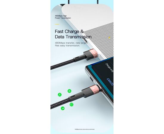 Дата кабель USB 2.0 AM to USB-C 3.0m 7A black Essager (EXCT-XCC01), изображение 6 Дата кабель USB 2.0 AM to USB-C 3.0m 7A black Essager (EXCT-XCC01), изображение 6
