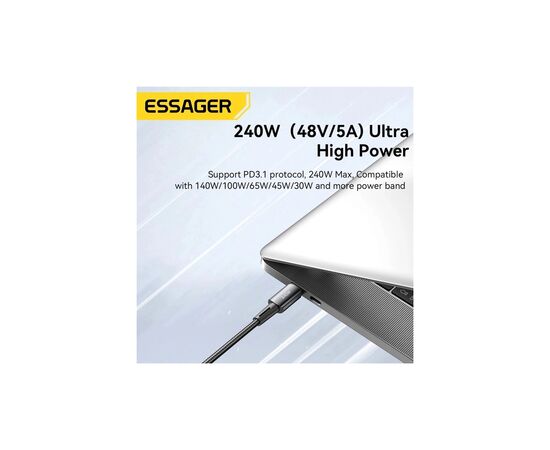 Дата кабель USB-C to USB-C 1.0m 240W Essager (EXCTT3-CG0G-P), изображение 8 Дата кабель USB-C to USB-C 1.0m 240W Essager (EXCTT3-CG0G-P), изображение 8