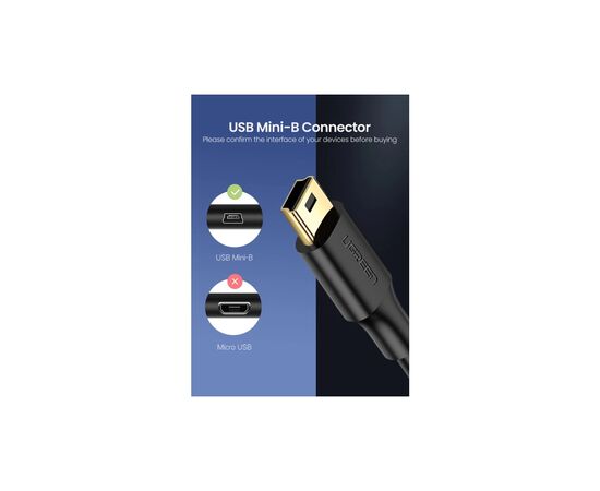 Дата кабель USB 2.0 AM to Mini 5P 1.0m US132 black Ugreen (10355), зображення 4 Дата кабель USB 2.0 AM to Mini 5P 1.0m US132 black Ugreen (10355), зображення 4