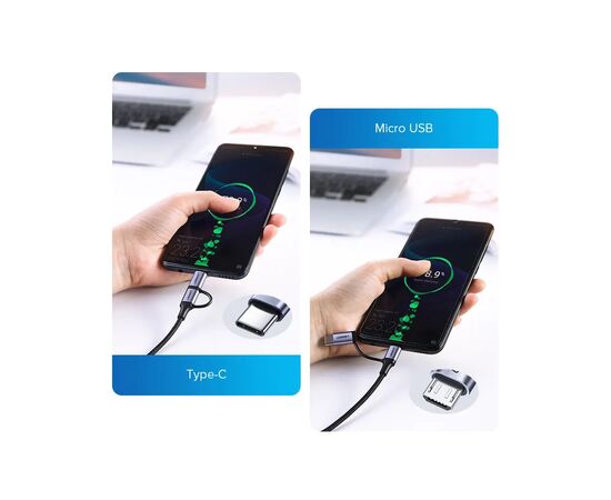 Дата кабель USB 2.0 AM to USB-C + Micro 5P 1.0m 3A US177 black Ugreen (30875), изображение 4 Дата кабель USB 2.0 AM to USB-C + Micro 5P 1.0m 3A US177 black Ugreen (30875), изображение 4