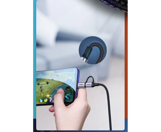 Дата кабель USB 2.0 AM to USB-C + Micro 5P 1.0m 3A US177 black Ugreen (30875), изображение 6 Дата кабель USB 2.0 AM to USB-C + Micro 5P 1.0m 3A US177 black Ugreen (30875), изображение 6