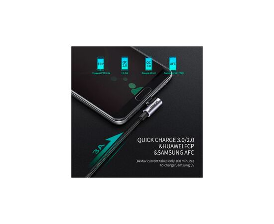 Дата кабель USB 2.0 AM to USB-C 3.0m 3A US284 90° corner black Ugreen (70255), изображение 3 Дата кабель USB 2.0 AM to USB-C 3.0m 3A US284 90° corner black Ugreen (70255), изображение 3