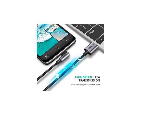 Дата кабель USB 2.0 AM to USB-C 3.0m 3A US284 90° corner black Ugreen (70255), изображение 4 Дата кабель USB 2.0 AM to USB-C 3.0m 3A US284 90° corner black Ugreen (70255), изображение 4