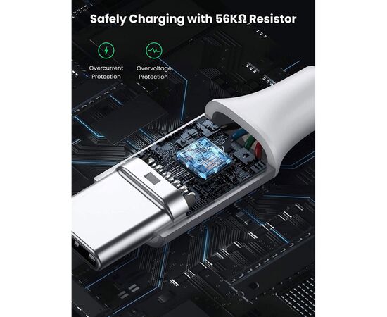 Дата кабель USB 2.0 AM to USB-C 0.5m 3A US288 white Ugreen (60130), зображення 6 Дата кабель USB 2.0 AM to USB-C 0.5m 3A US288 white Ugreen (60130), зображення 6