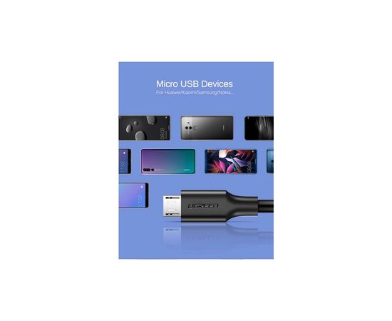 Дата кабель USB 2.0 AM to Micro 5P 0.5m 2A US289 black Ugreen (60135), изображение 4 Дата кабель USB 2.0 AM to Micro 5P 0.5m 2A US289 black Ugreen (60135), изображение 4