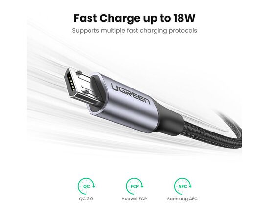 Дата кабель USB 2.0 AM to Micro 5P 0.5m 2A US290 black Ugreen (60145), зображення 2 Дата кабель USB 2.0 AM to Micro 5P 0.5m 2A US290 black Ugreen (60145), зображення 2