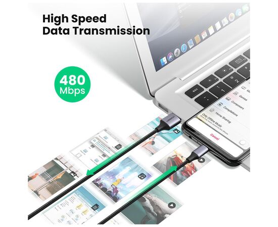 Дата кабель USB 2.0 AM to Micro 5P 0.5m 2A US290 black Ugreen (60145), зображення 3 Дата кабель USB 2.0 AM to Micro 5P 0.5m 2A US290 black Ugreen (60145), зображення 3