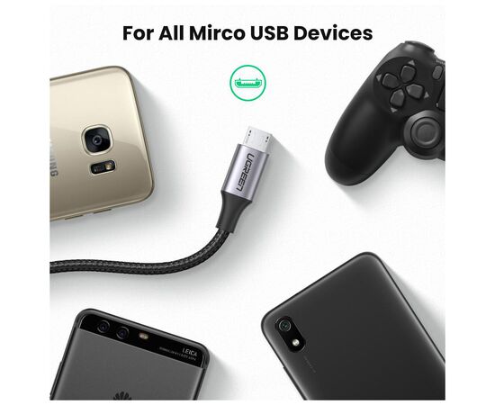 Дата кабель USB 2.0 AM to Micro 5P 0.5m 2A US290 black Ugreen (60145), зображення 4 Дата кабель USB 2.0 AM to Micro 5P 0.5m 2A US290 black Ugreen (60145), зображення 4