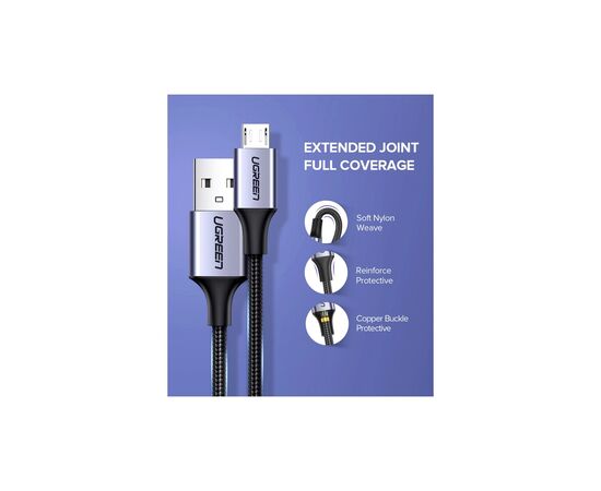 Дата кабель USB 2.0 AM to Micro 5P 1.5m 2A US290 black Ugreen (60147), изображение 2 Дата кабель USB 2.0 AM to Micro 5P 1.5m 2A US290 black Ugreen (60147), изображение 2