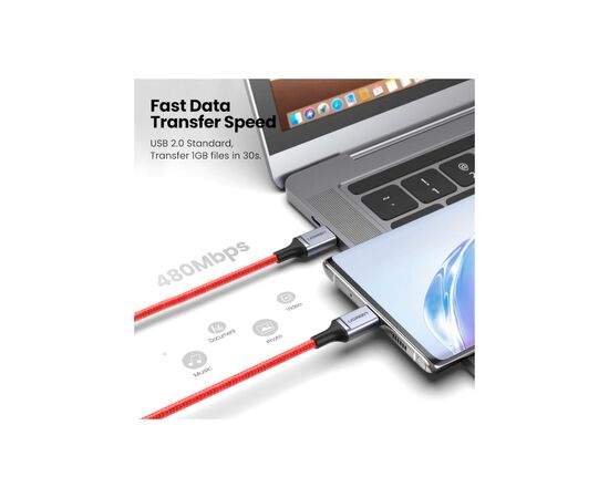 Дата кабель USB 2.0 AM to USB-C 1.0m US294 red Ugreen (60186), изображение 3 Дата кабель USB 2.0 AM to USB-C 1.0m US294 red Ugreen (60186), изображение 3