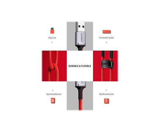 Дата кабель USB 2.0 AM to USB-C 1.0m 6A US505 red Ugreen (20527), изображение 6 Дата кабель USB 2.0 AM to USB-C 1.0m 6A US505 red Ugreen (20527), изображение 6