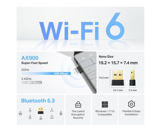 Мережева карта Wi-Fi TP-Link ARCHER-TX10UB-NANO, зображення 7 Мережева карта Wi-Fi TP-Link ARCHER-TX10UB-NANO, зображення 7