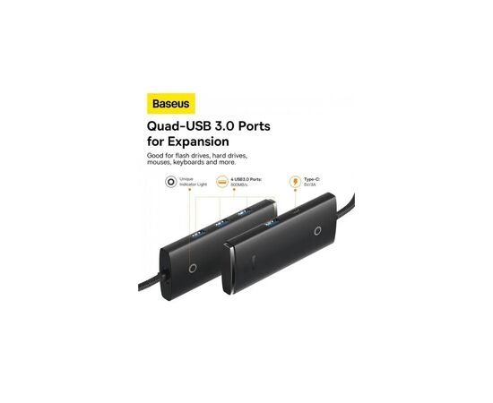 Концентратор Baseus USB 3.0 to 4xUSB 3.0 1.0m black (WKQX030101), изображение 5 Концентратор Baseus USB 3.0 to 4xUSB 3.0 1.0m black (WKQX030101), изображение 5